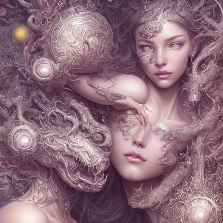 fantasy magic, intricate, sharp focus, illustration, highly detailed, digital painting, concept art, artgerm and paul lewin and kehinde wiley, masterpiece sexy lips with a smile Celtic lady body flowers head silver bright rain lady outer space pretty, pink blue