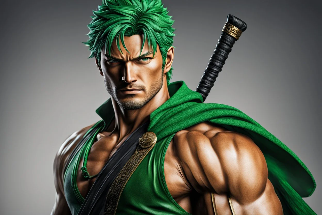 Zoro in 8k live action artstyle, Young man, dynamic pose, intricate details, highly detailed, high details, detailed portrait, masterpiece,ultra detailed, ultra quality