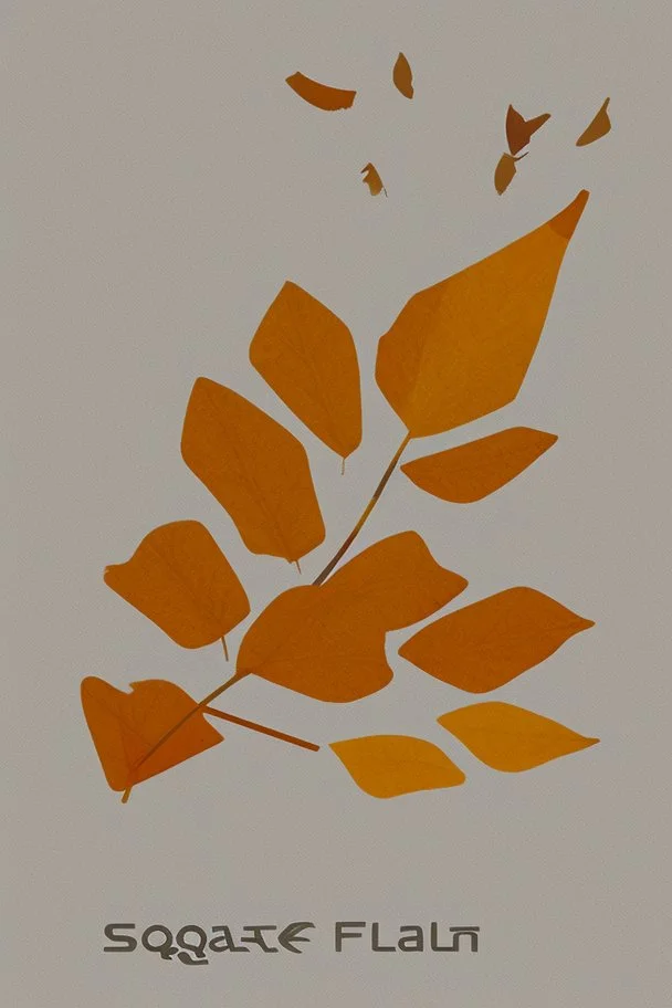 square logo , landscape with leaf fall, flying leaves in the book