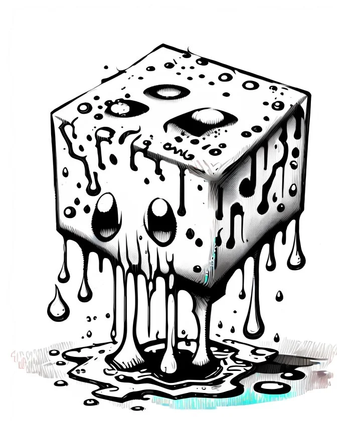 oozing slime cube black and white sketch art rpg