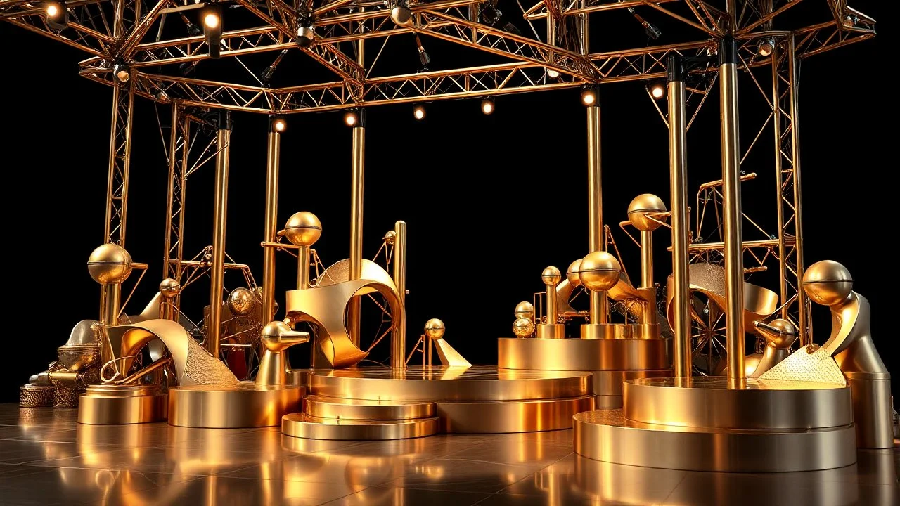 a 3d fractal stage structre made of metallic 3d structures, pertty artistc background