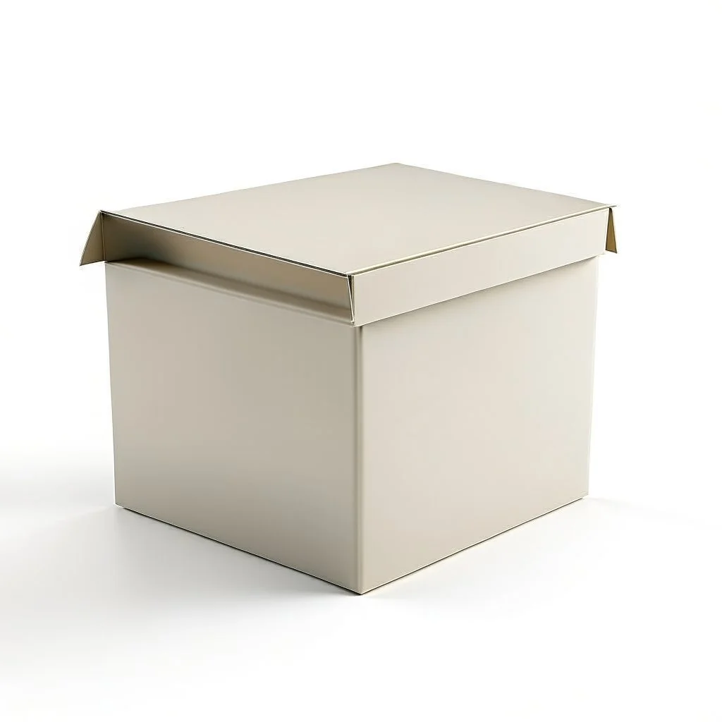 illustration of a carton moving box with an envelope in it against a white background. Full frame