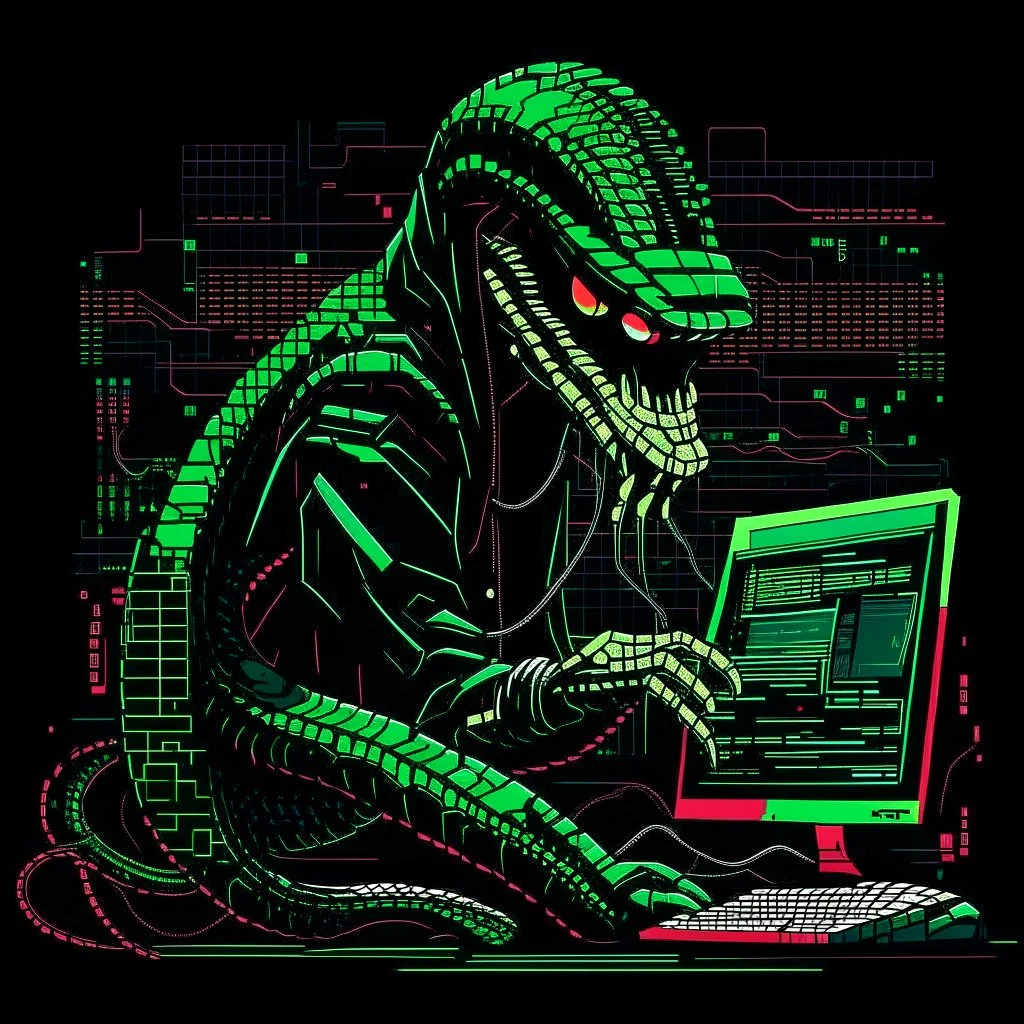 Computer Hacker Snake. NFT Pixel Art