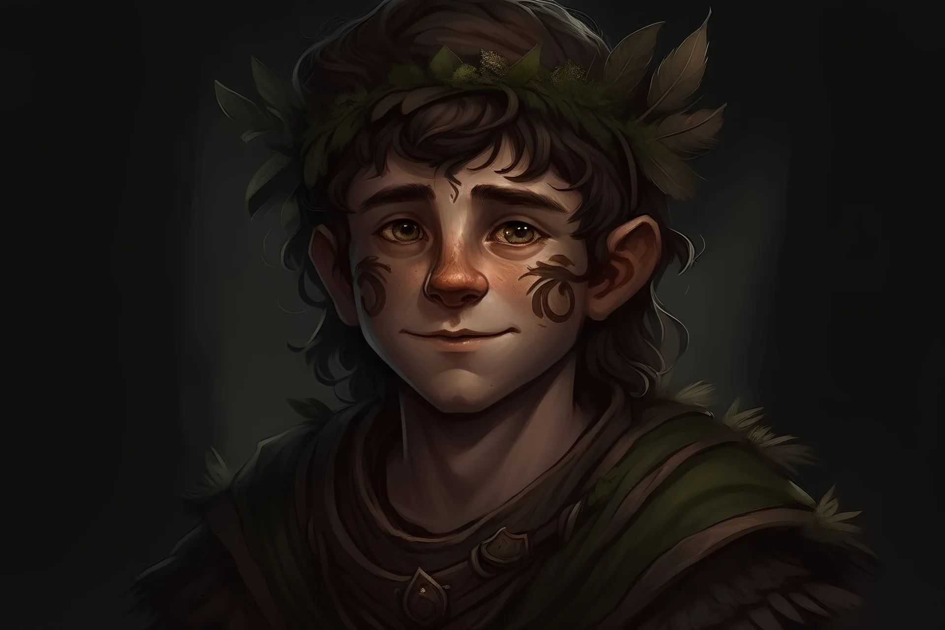halfling druid portrait with dark tones