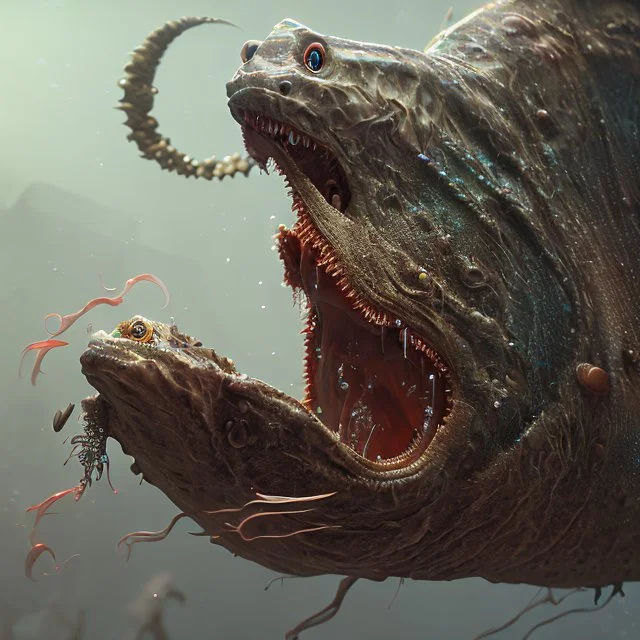 fluid ink angler fish creature, unreal engine 5, 8k resolution, photorealistic, ultra detailed