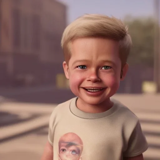 Brad Pitt toddler, smile, full body hyper realistic