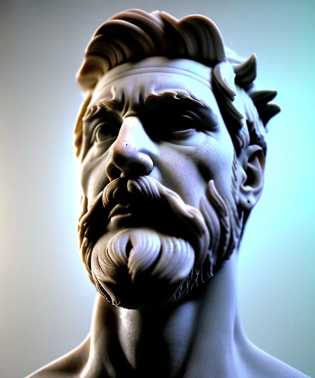 Ultra Realistic image, roman sculpture, clean white marble deluxe material, Lionel Messi, Greece Laurel crown, miguel angel style, chisel style, emperador, waist up portrait, cinematic lighting, God light, god rays, 4k resolution, smooth details, ornate details, soft lighting, unreal engine 5, sky background.