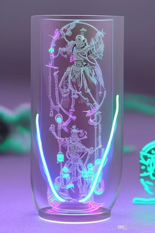 Futuristic Neon crystal skeleton samurai smoke glass