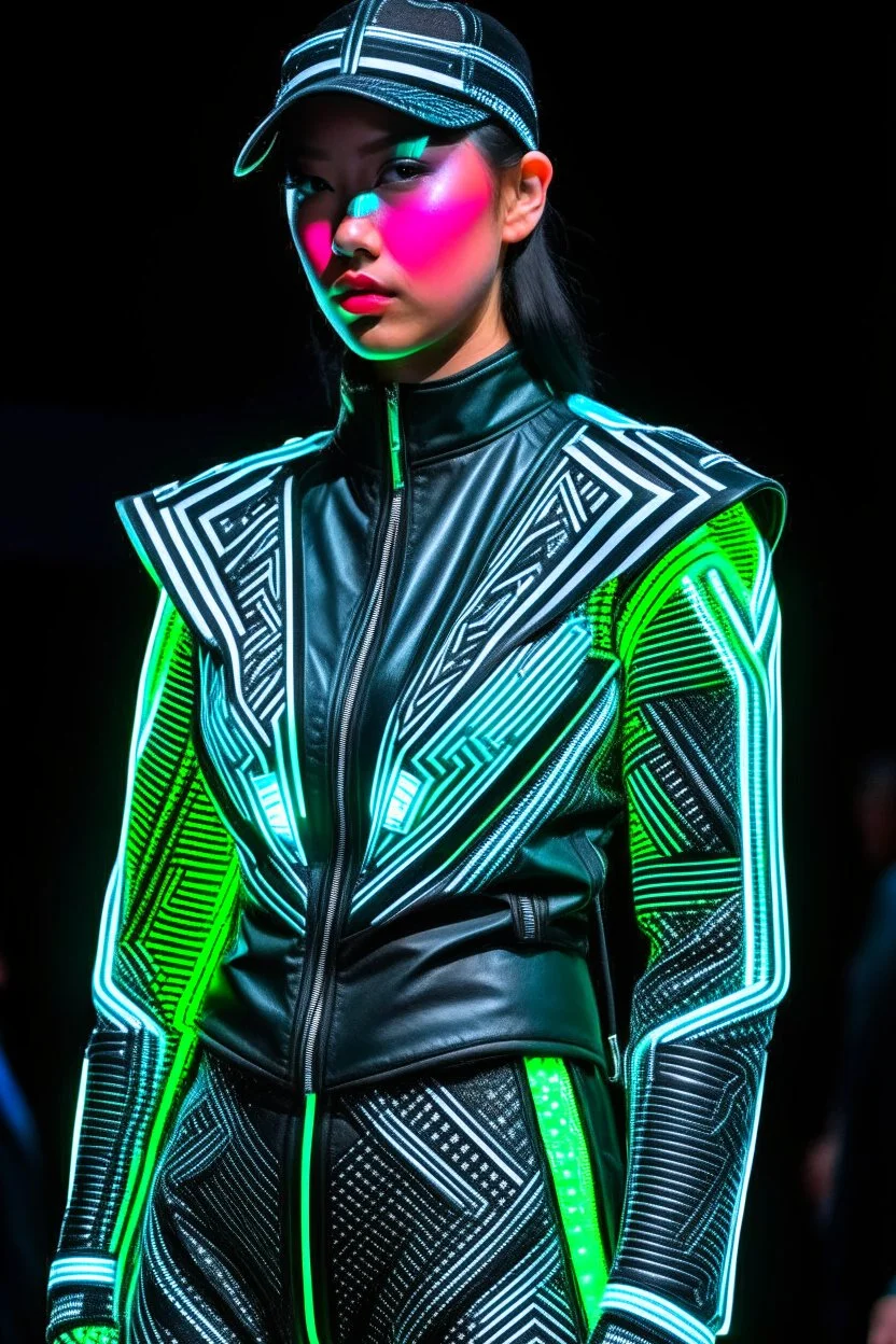 Kryptonian Diamond emblem on a fashion runway cyberpunk clothes style without cape