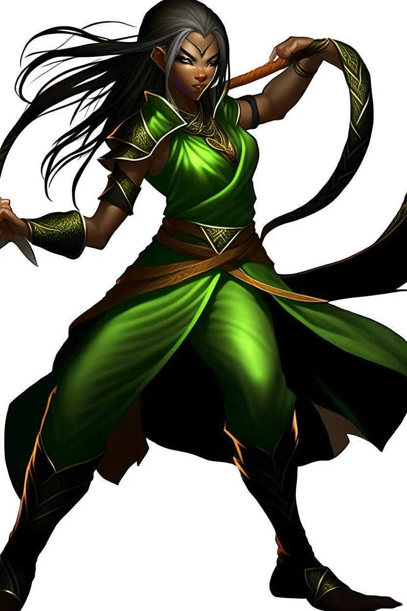 female Shadar-Kai wielding a Whip a whip made out of black thorns