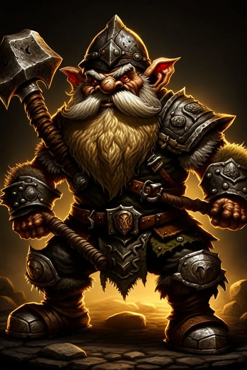 gnome warrior enraged fury berserker fantasy barbarian armored wild savage angry axes cleaver attack striking