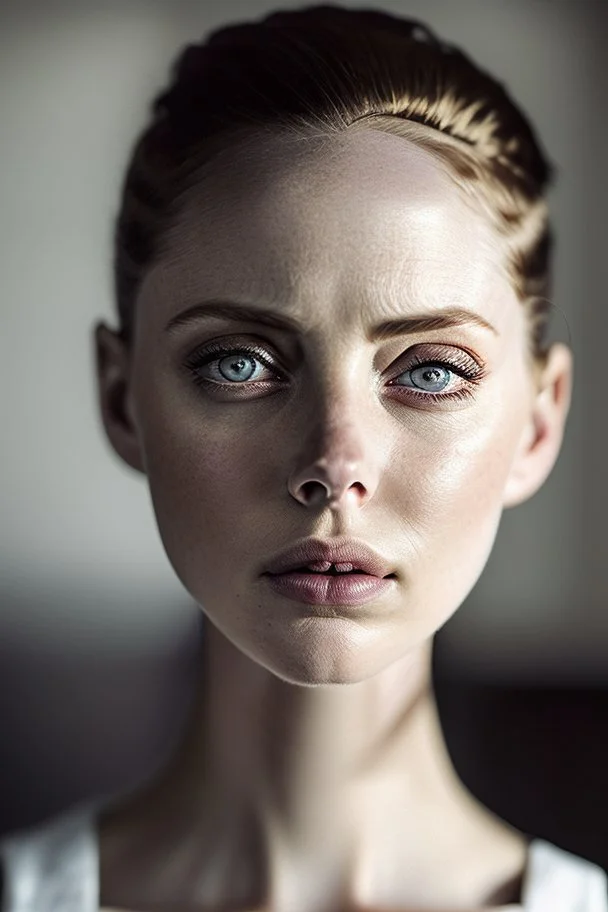 photo, rule of thirds, deborah ann woll dramatic lighting, short hair, detailed face, detailed nose, woman wearing tank top, smirk, realism, realistic, raw, analog, woman, portrait, photorealistic, analog, realism