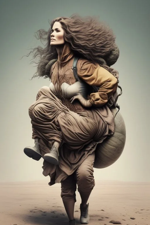 a woman carrying the weight of the earth on her back like Atlas