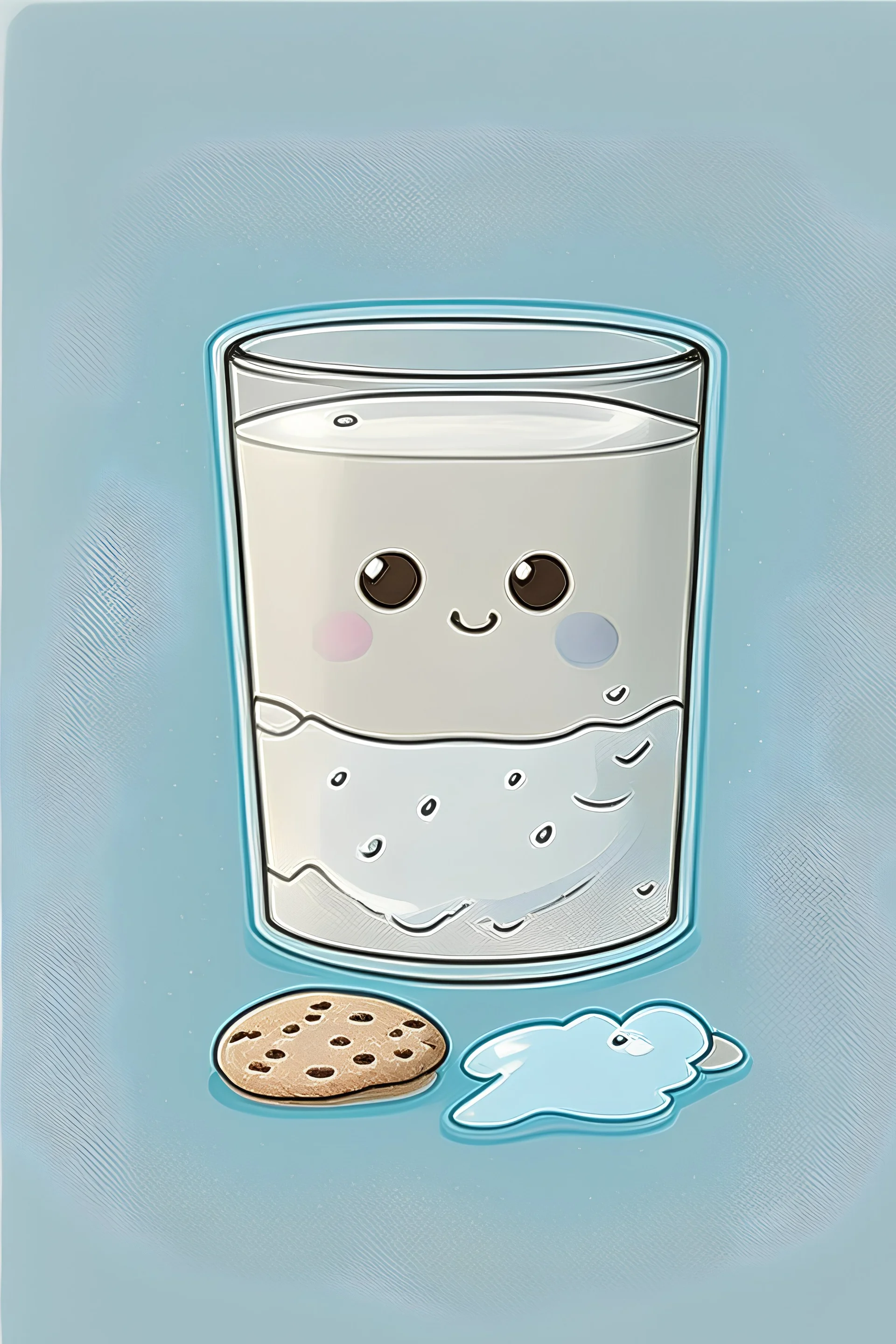 Cartoon white glass of milk. Next to cute cookie. Make it a sticker.