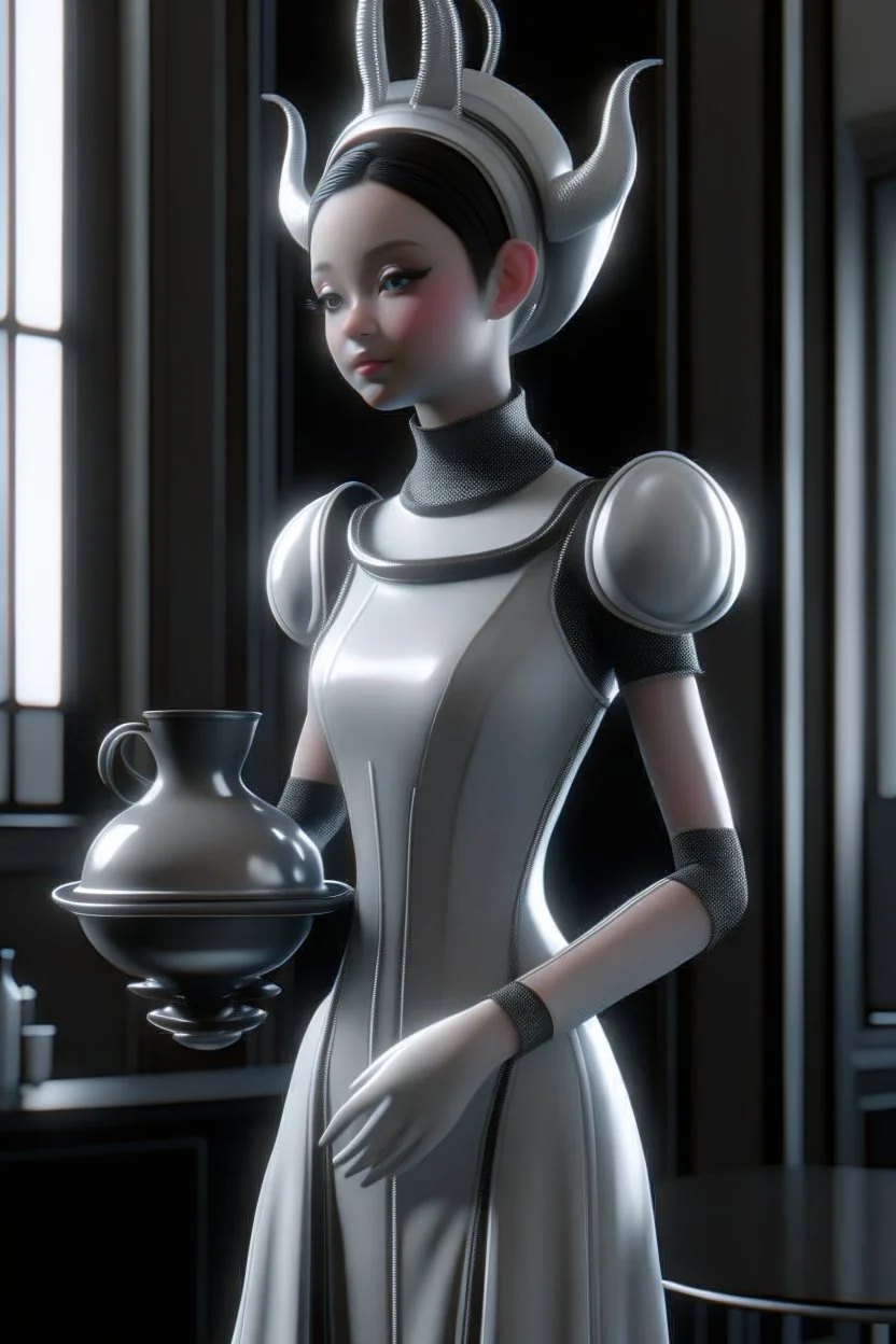 Maid outfit alien ,3d 4k octane render, smooth, sharp focus, highly detailed, unreal engine 5,