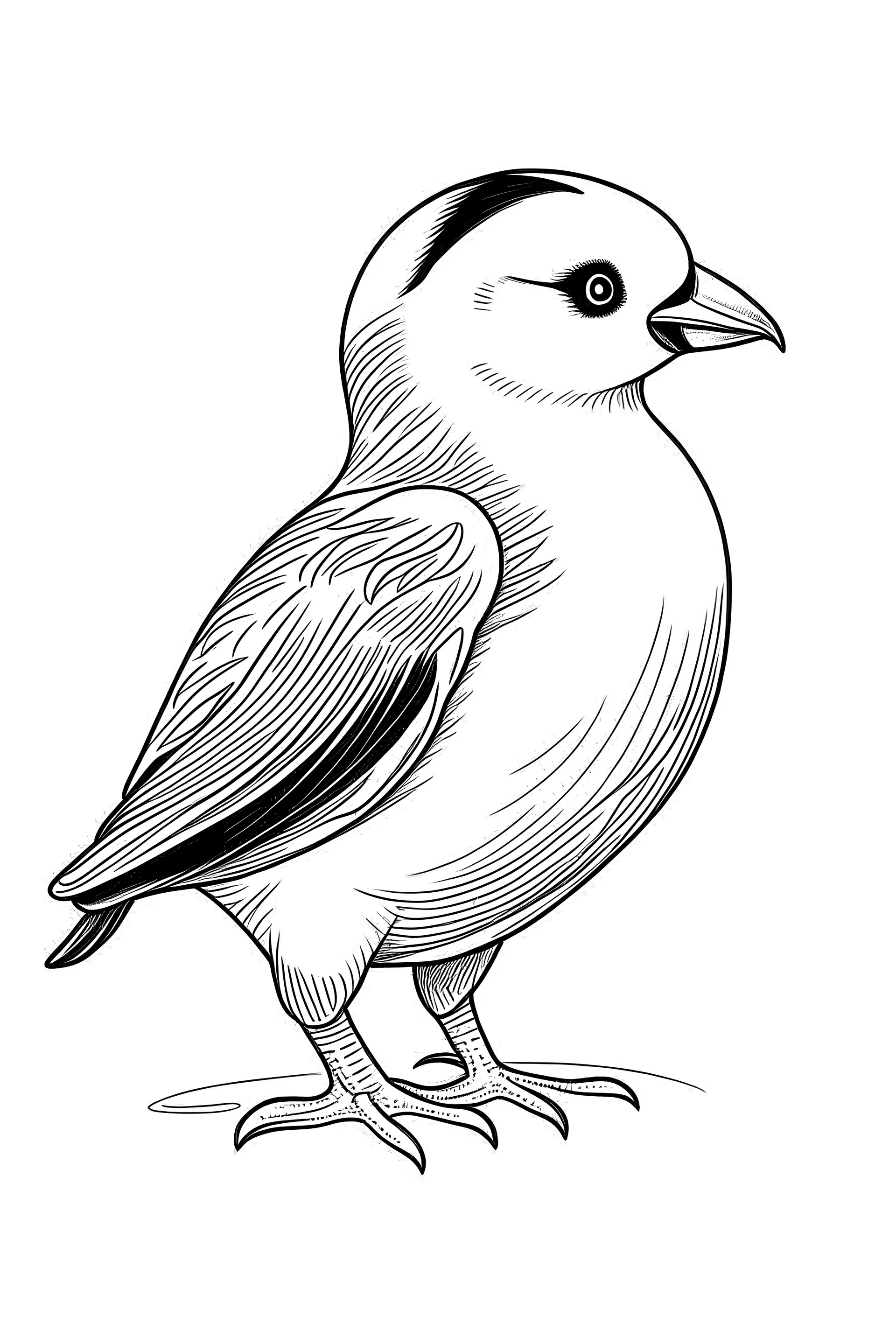 Simple on line draw for kids 'Atlantic Puffin' inolated on white, white background, without color, black and white, full image