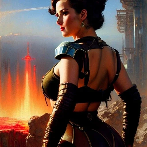 Drawing of beautiful face,'beautiful,Busty Fahrenheit(Fallout4)',intense stare, ancient skintight armor, balanciaga fashion clothe painting by gaston bussiere, greg rutkowski, yoji shinkawa, yoshitaka amano, tsutomu nihei, donato giancola, tim hildebrandt, Oil on canvas, cinematic composition, extreme detail,fit full head inside picture,16k