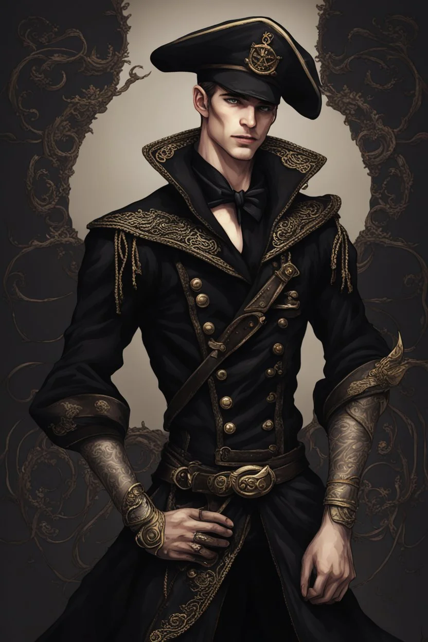 a fantasy sailor wearing dark clothing, male