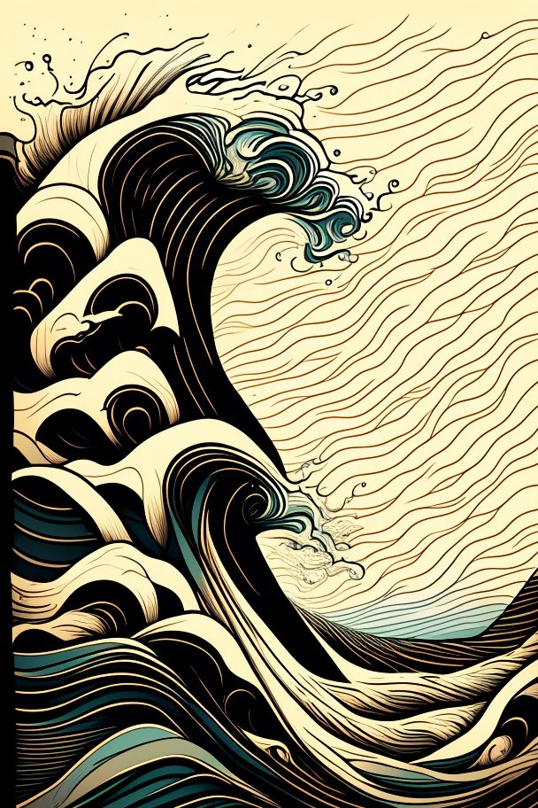 waves art painting, line art rough