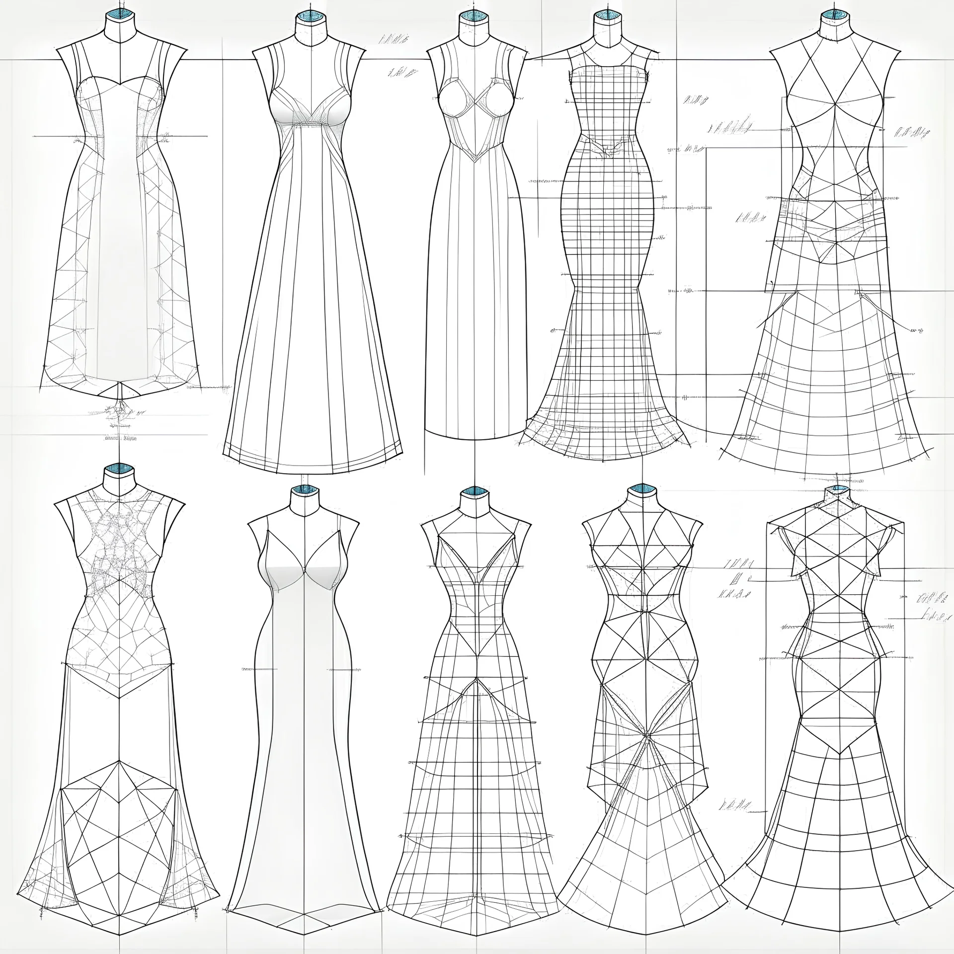 Plan Boutique Wedding Dresses Concept Grid Diamond Sketches 2D