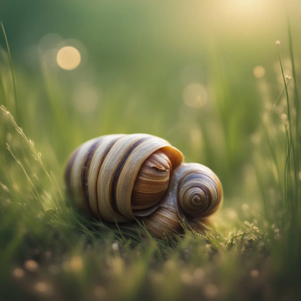 wrapped mummy snail in long grass ,bokeh like f/0.8, tilt-shift lens 8k,*-