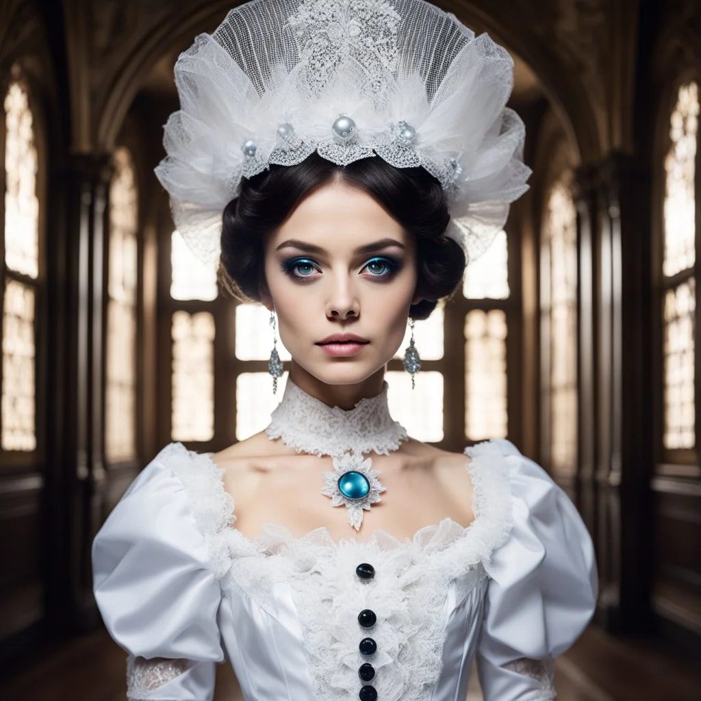 In the grand halls of a Victorian mansion, an alien creature dons a maid uniform for a cosplay unlike any other. The creature, with its shimmering exoskeleton and iridescent eyes, moves with an otherworldly grace as it navigates the opulent surroundings of the mansion. The maid uniform, a delicate ensemble of lace and silk, contrasts starkly with the alien's alien features, creating a surreal and captivating sight. The alien creature's tentacle-like appendages deftly handle a feather duster, bri