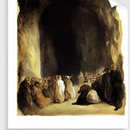 People in a shining a crystal cave by goya