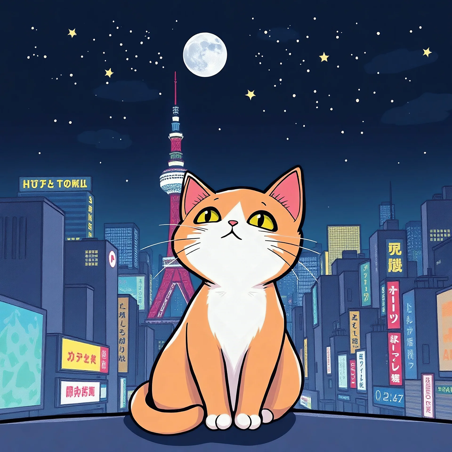 Cats hair emo , Lazer , Tokyo city night view wallpaper , cartoon