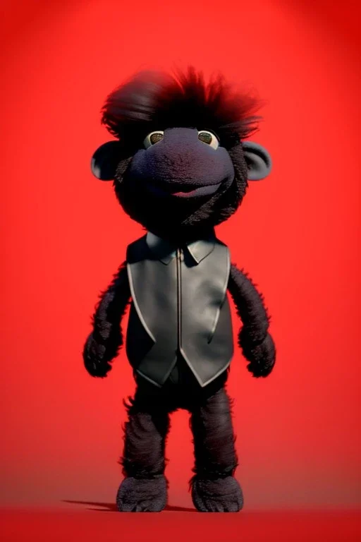 Waist up muppet Portrait, Kim Jong-un muppet doll, black suit, photo studio, red background, unreal engine 5, concept art, art station, ray tracing, lumen lighting, ultra detail, volumetric lighting, 3d.