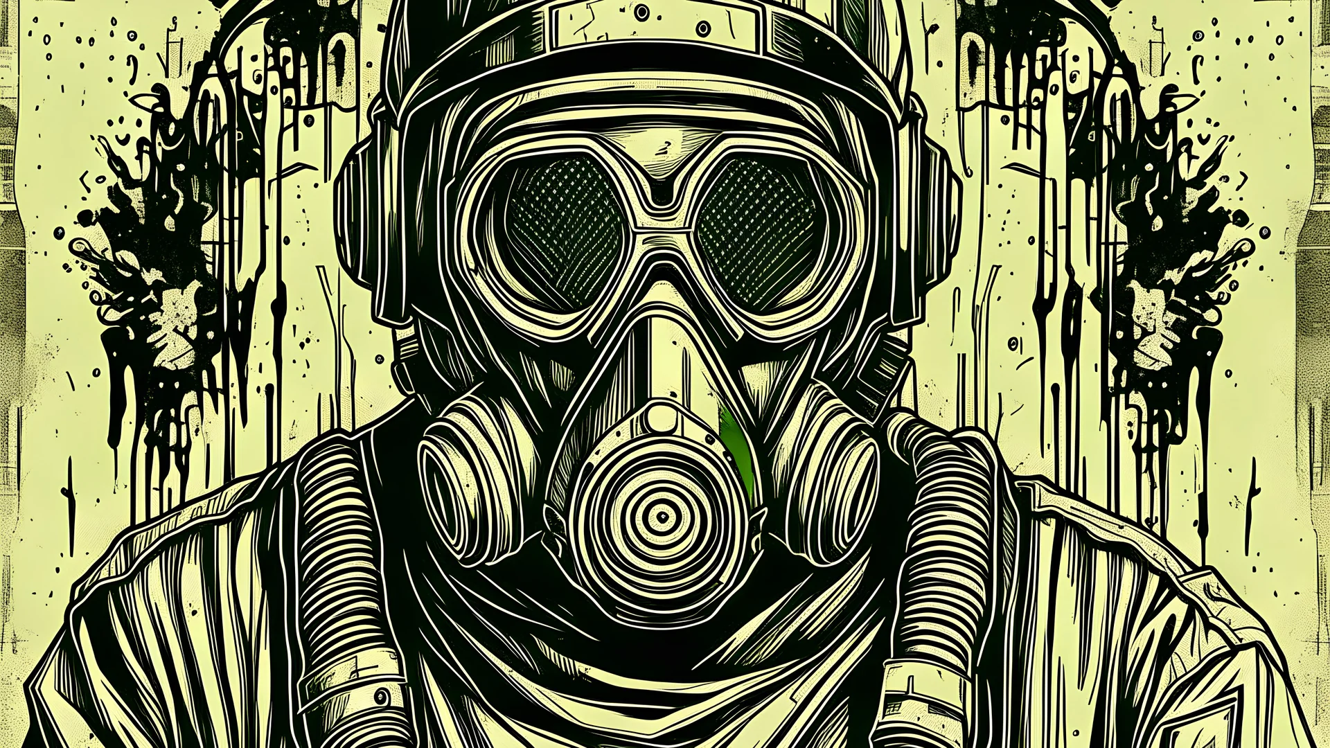 grunge armored soldier with gas mask