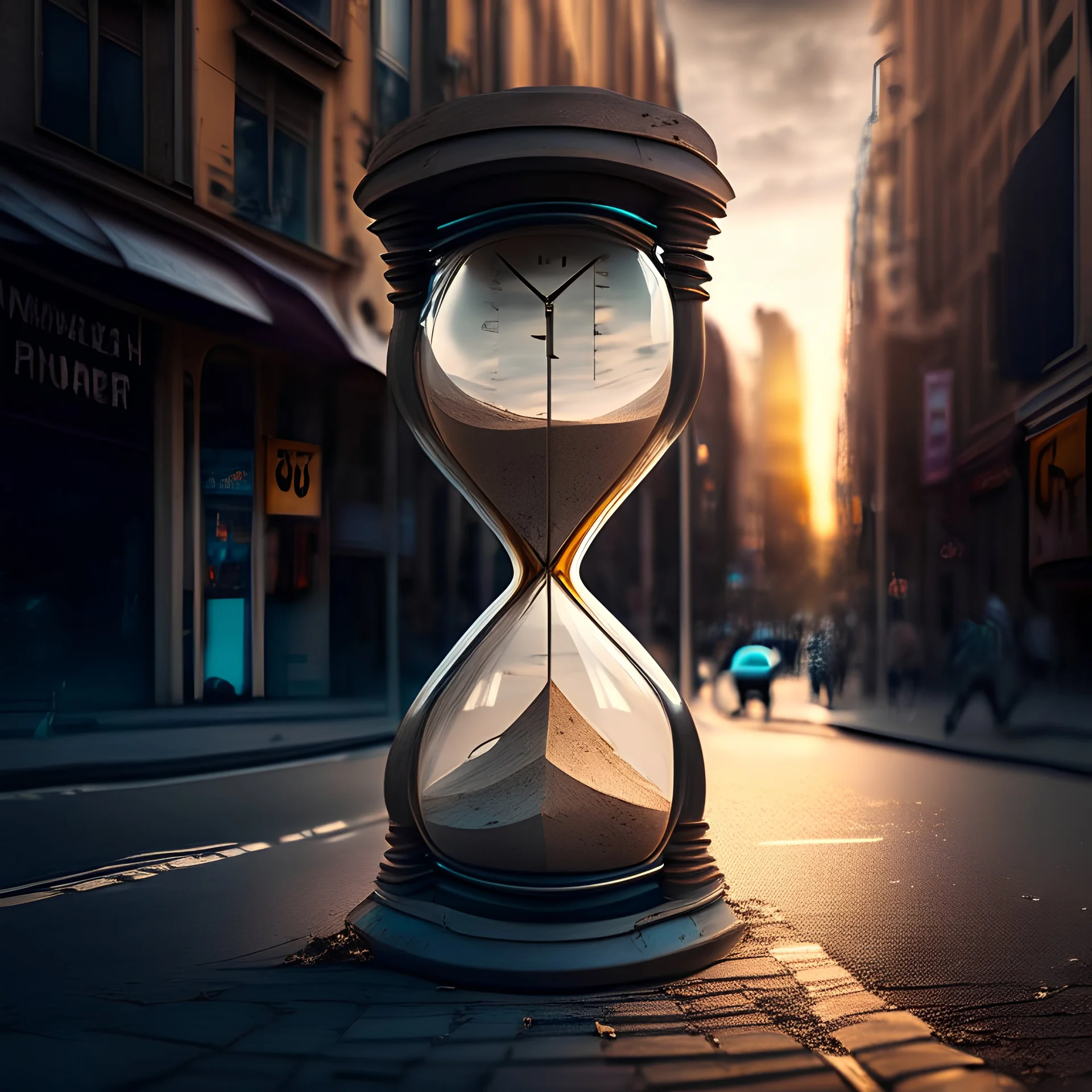 hourglass on cinematic street