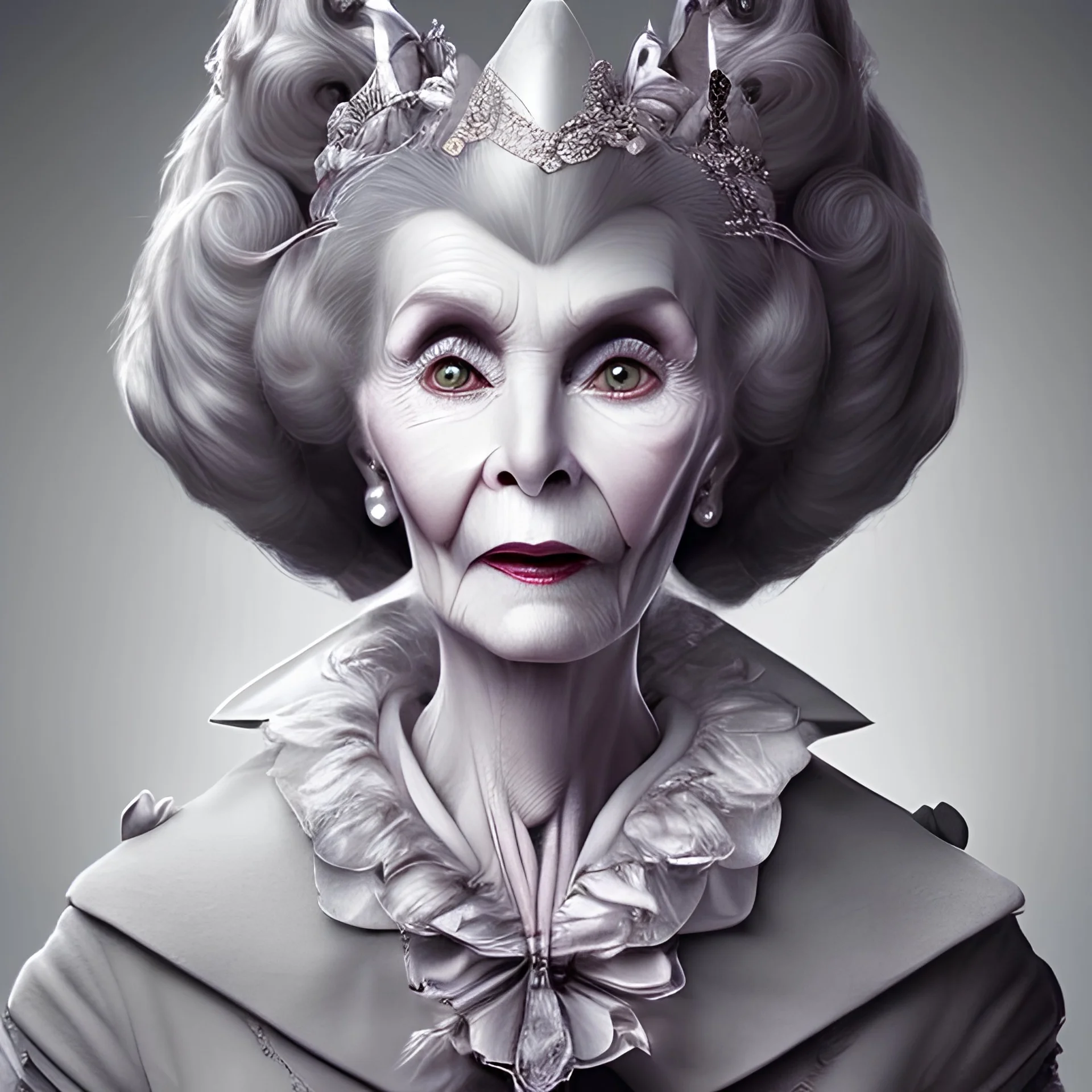 extrem tim burton style of old evil lady stepmother, sharp focus