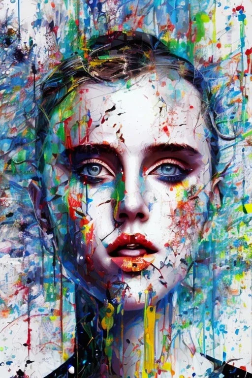 Danish singer MØ face, Abstract portrait by Yoji Shinkawa, Jackson Pollock