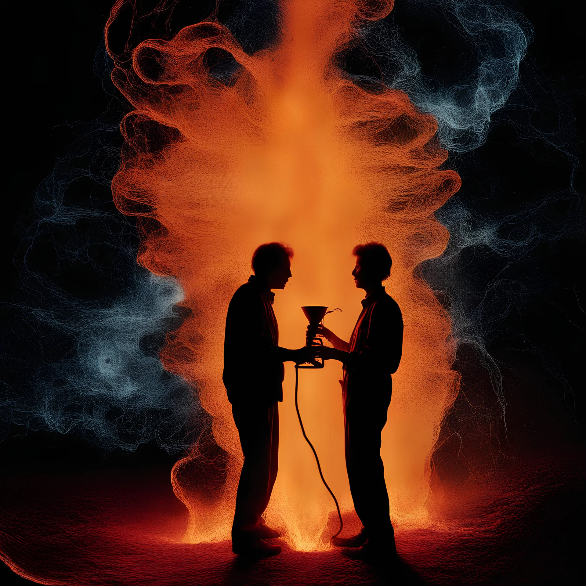 The Trumpets of Navarone, Blood vessels, heart-shaped, electrifying, close-up, Head and shoulders portrait of the Jack and Jill and their pail of water, double exposure shadow of the ghost, Invisible, poignant, extremely colorful, Dimensional rifts, multicolored lightning, outer space, planets, stars, galaxies, fire, explosions, smoke, volcanic lava, Bubbles, craggy mountain peaks the flash in the background, 32k UHD, 1080p, 1200ppi, 2000dpi, digital photograph, heterosexual love, speedforce