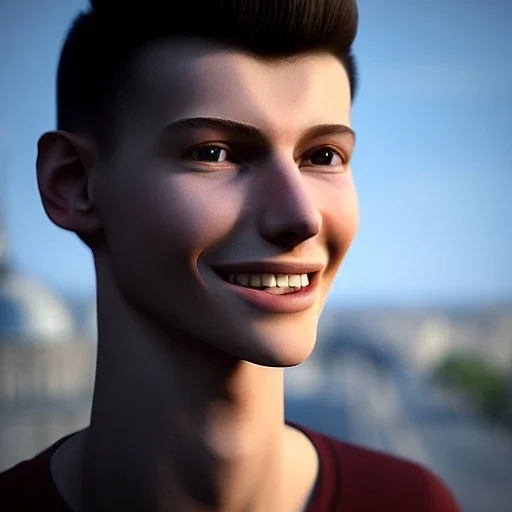 beautiful, smooth, realistic, Russian male, 15 y/o boy, paris, face, jeans, slim, extremely sharp detail, finely tuned detail, ultra high definition, 8k, unreal engine 5, ultra sharp focus, smile teeth, happy