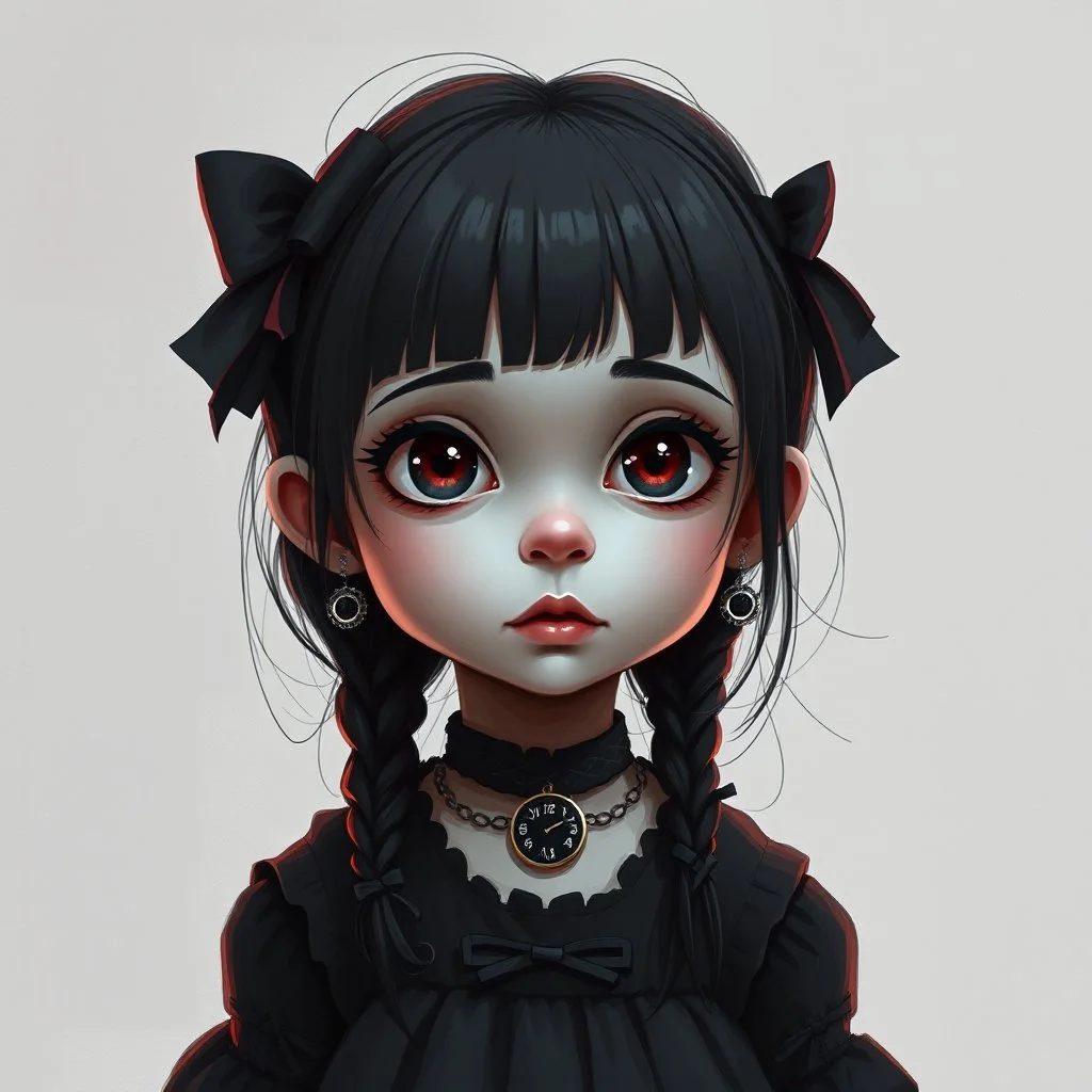 a little girl, 9 years old, goth aesthetic, digital art, stylised