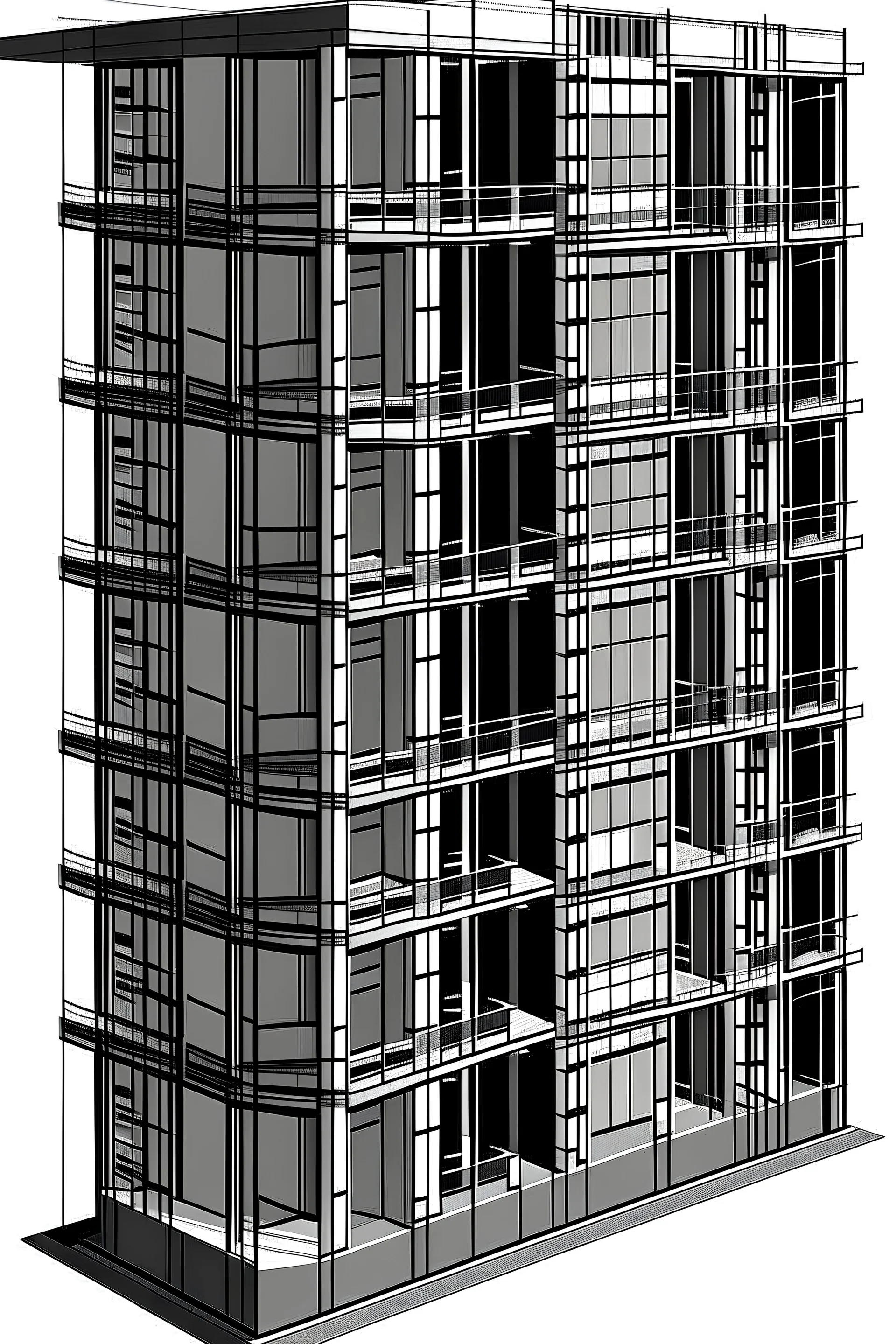 make modern facades for this form and make it real bulding