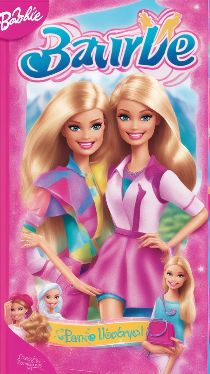 Create a vibrant image cover for a Barbie fun book featuring Barbie and her friends engaged in exciting adventures! Picture Barbie leading her friends on a colorful journey through fantastical landscapes filled with magic, friendship, and endless fun. Include iconic Barbie elements like glamorous outfits, sparkles, and smiles.