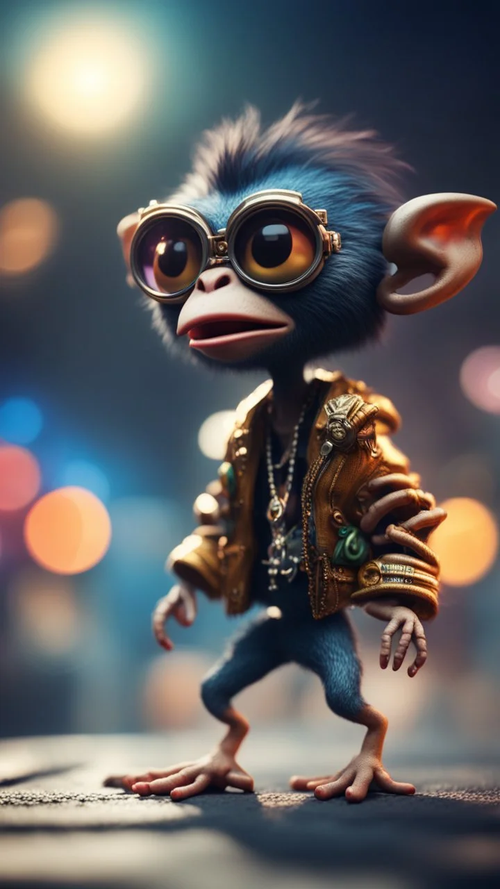 twisted rock star alien gremlin crow monkey rapper pimp in heaven,bokeh like f/0.8, tilt-shift lens 8k, high detail, smooth render, down-light, unreal engine, prize winning