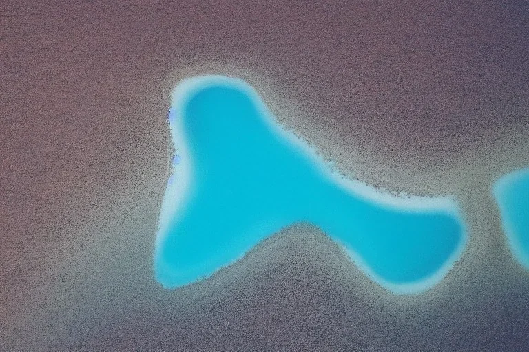 Aerial view of desert island in blue glossy sea, no trees, no plants, no green