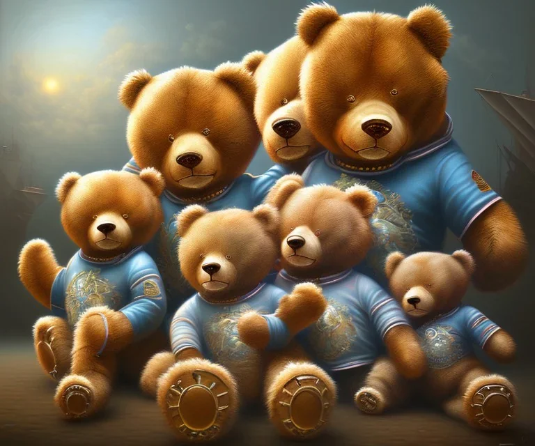 boy and big teddy bears. oil on canvas