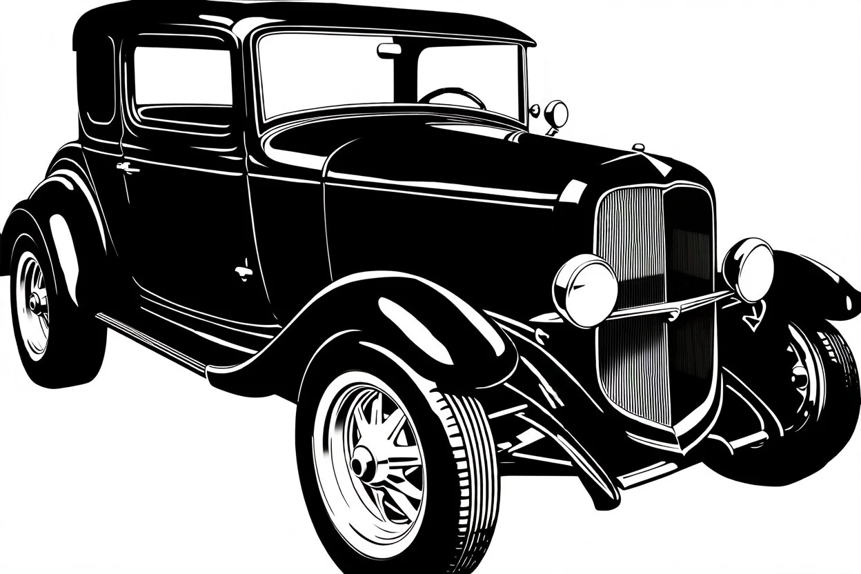black 1932 ford, black line drawing on white