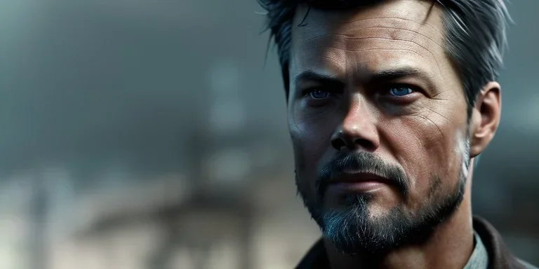 portrait, Handsome The Callisto Protocol Josh Duhamel, post-apocalyptic in a cyberpunk city, realistic, intriacte detail, sci-fi fantasy style, volumetric lighting, particales,highly detailed,cinamatic, deep