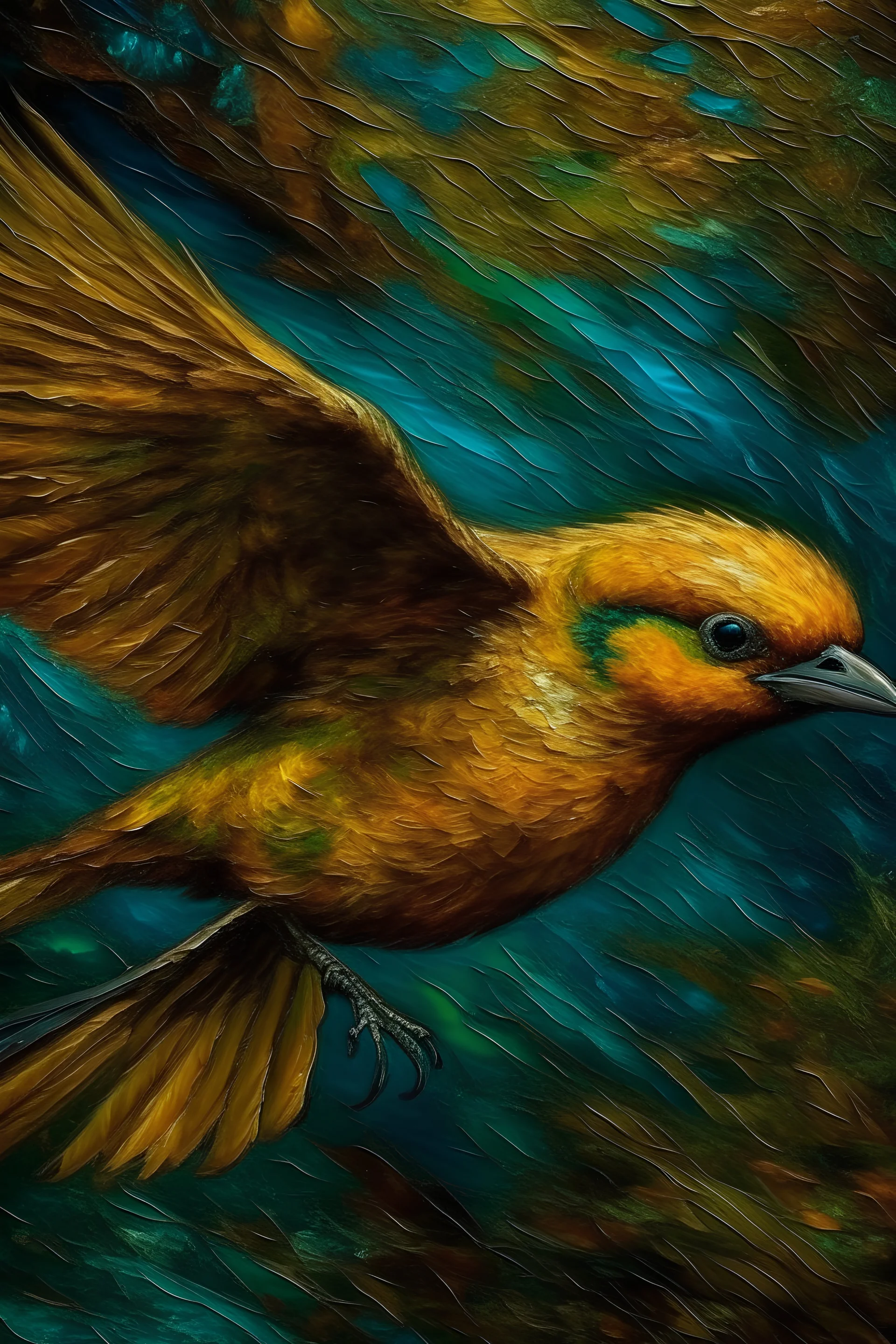 Retrato de un pájaro carancho volando como Vincent van Gogh