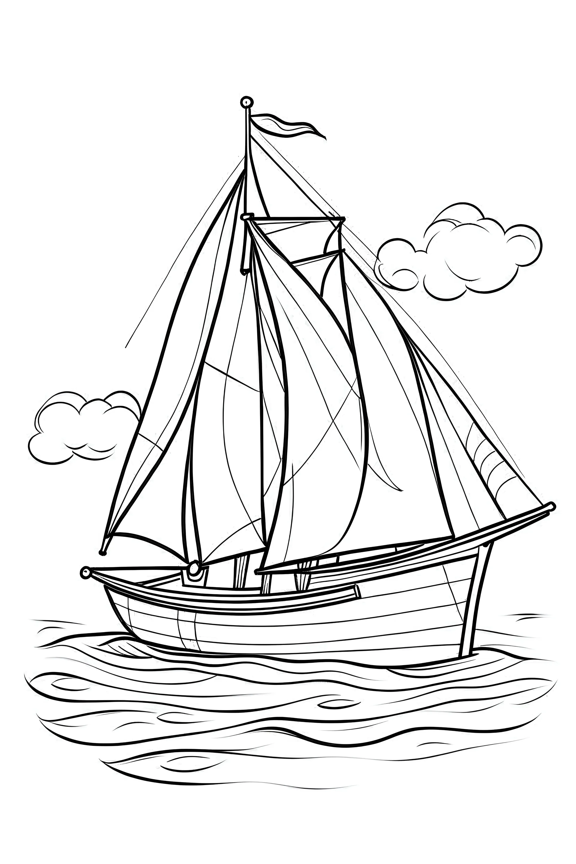 outline art for cute Boat coloring pages with sitch, white background, Sketch style, full body, only use outline, toddlers style, clean line art, white background, no shadows and clear and well outlined.