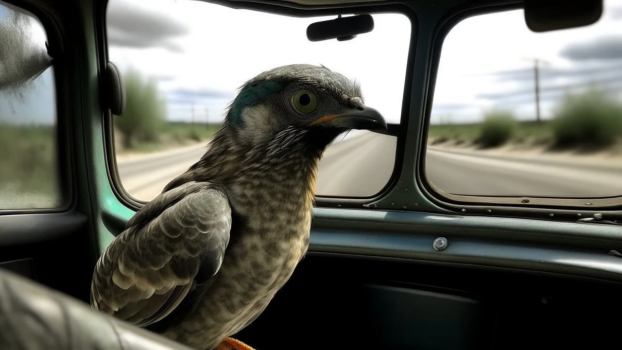 Bird driving semi truck