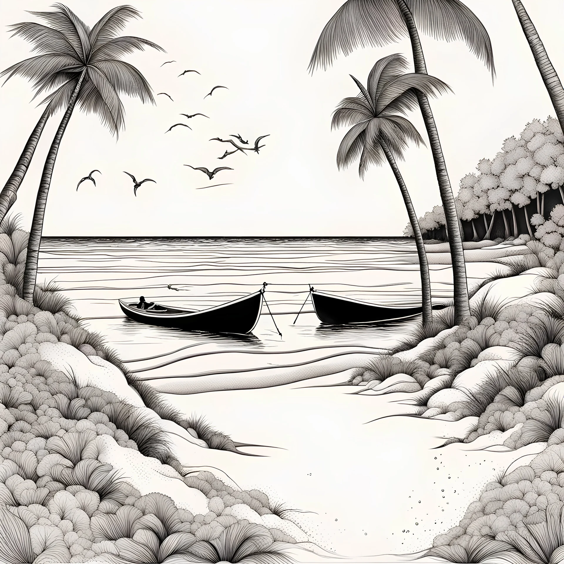 beach ink art black and white