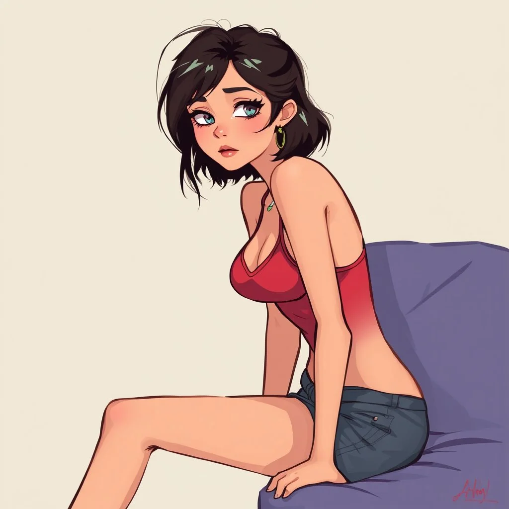 a pretty girl, skinny, relaxed, digital art, stylised
