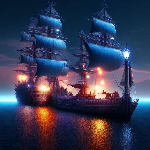 Fantasy city, cove, dock, night, ships, large