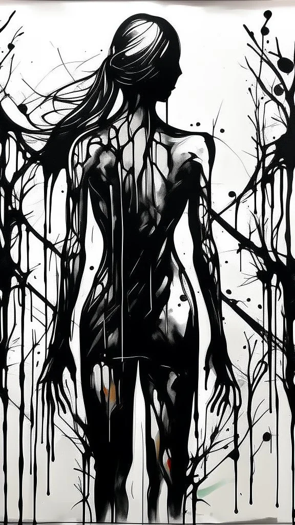 When The Darkness Comes in ink dripping art style , arrows in the back of your he figure